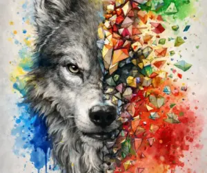 Loup désintégré effets aquarelles